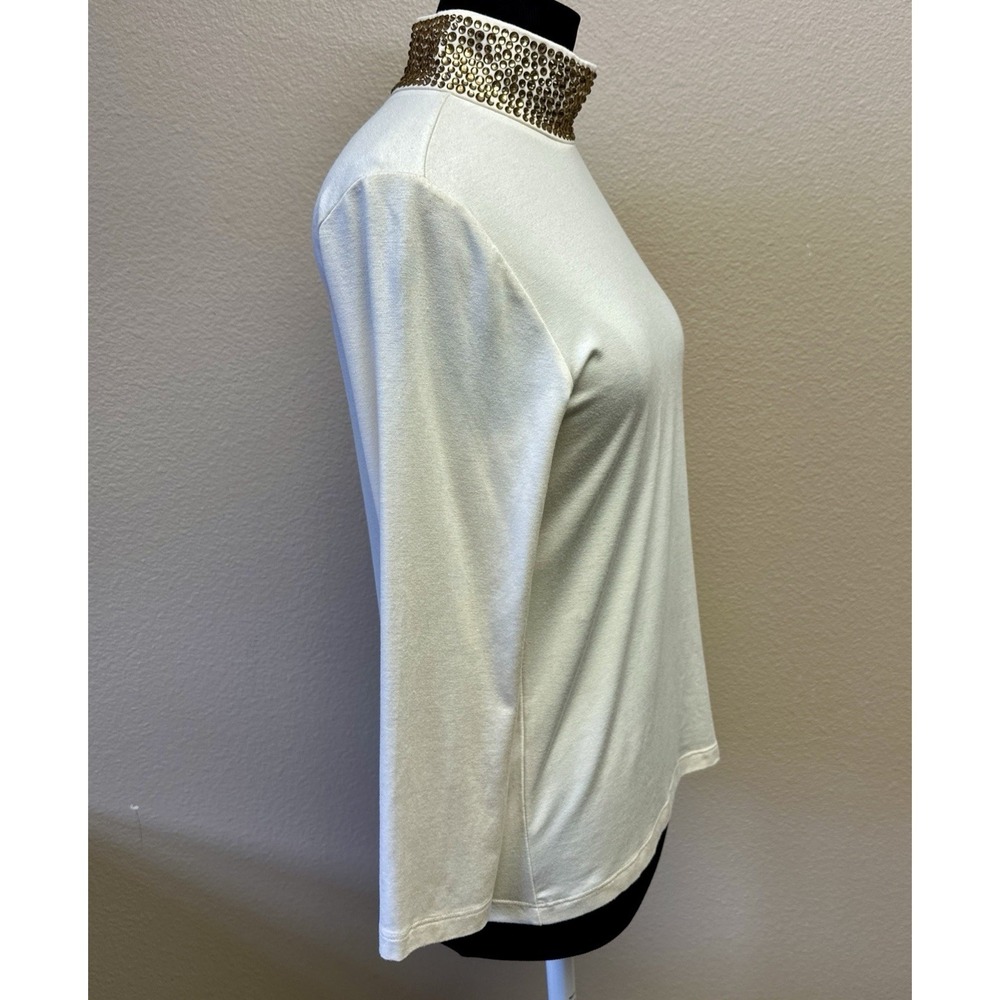 NWT L'AGENCE Women's Medium Maya Embellished Mock Neck Long Sleeve Blouse Top - Picture 5 of 11